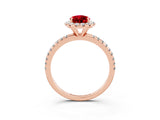 Rose gold Pear Cut Halo Round Diamond Pavé Band Four-Prong Ring_15