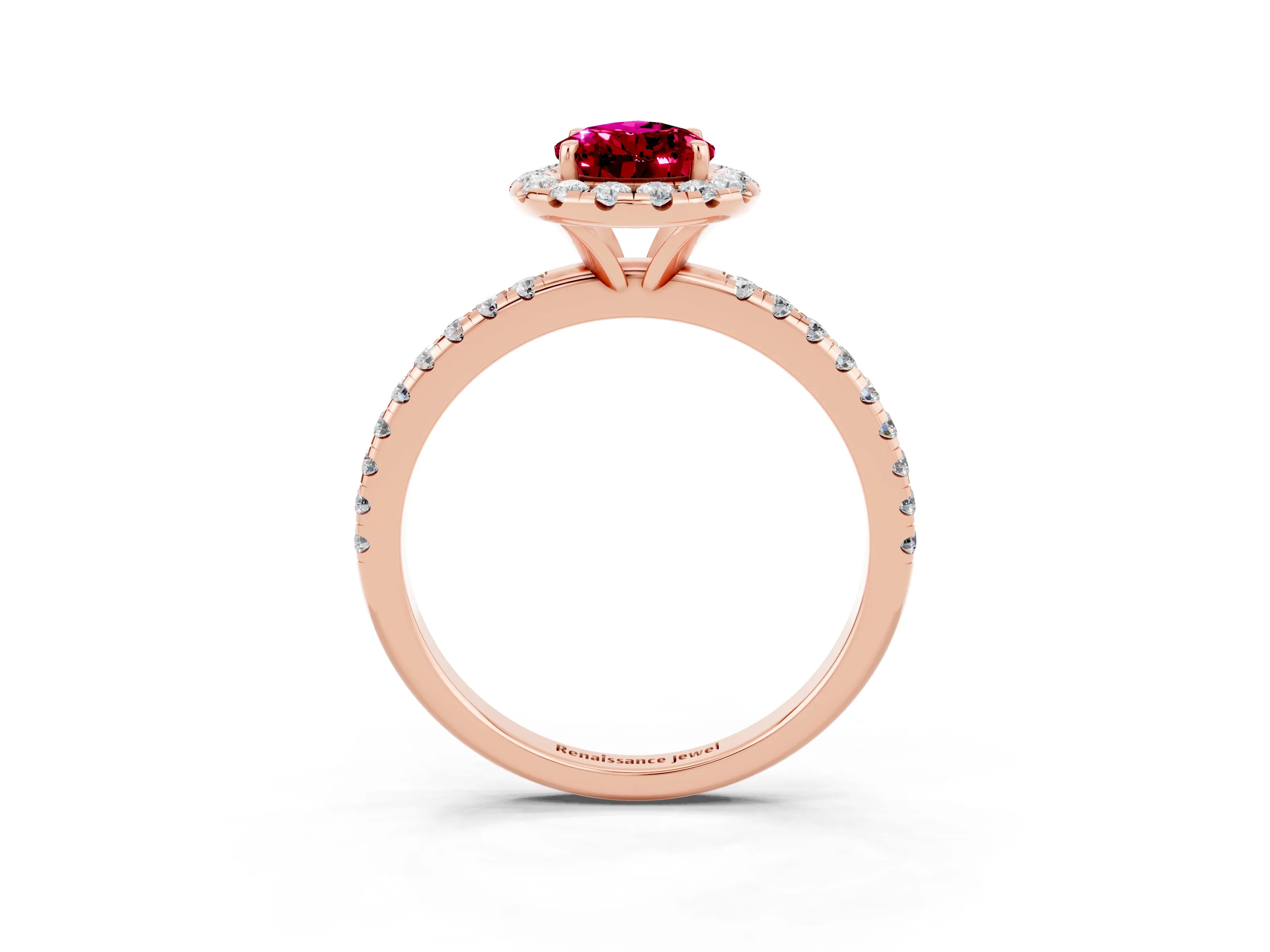 Rose gold Pear Cut Halo Round Diamond Pavé Band Four-Prong Ring_15