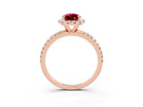 Rose gold Pear Cut Halo Round Diamond Pavé Band Four-Prong Ring_15