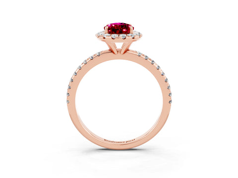 Rose gold Pear Cut Halo Round Diamond Pavé Band Four-Prong Ring_15