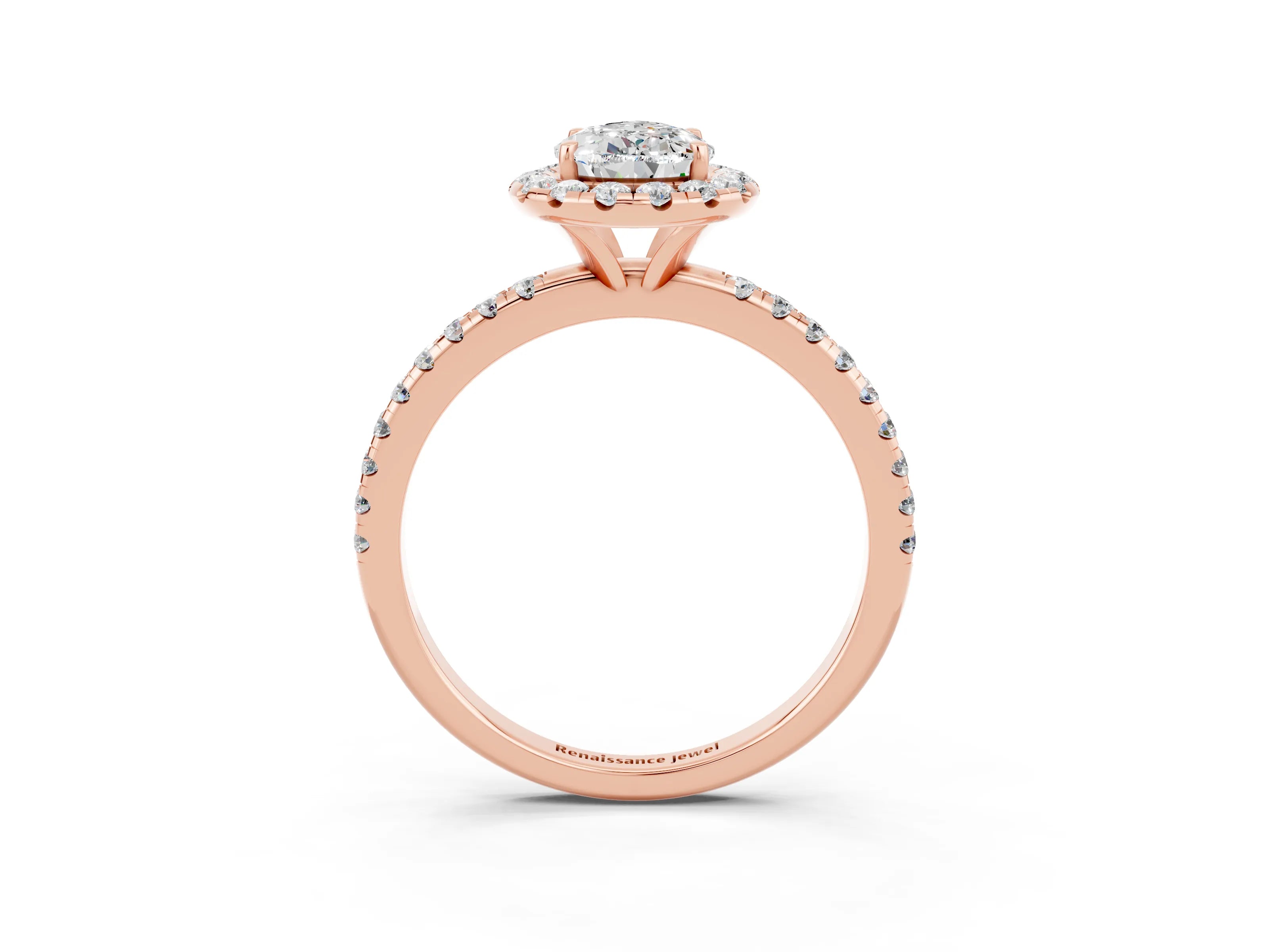 Rose gold Pear Cut Halo Round Diamond Pavé Band Four-Prong Ring_15