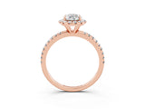 Rose gold Pear Cut Halo Round Diamond Pavé Band Four-Prong Ring_15