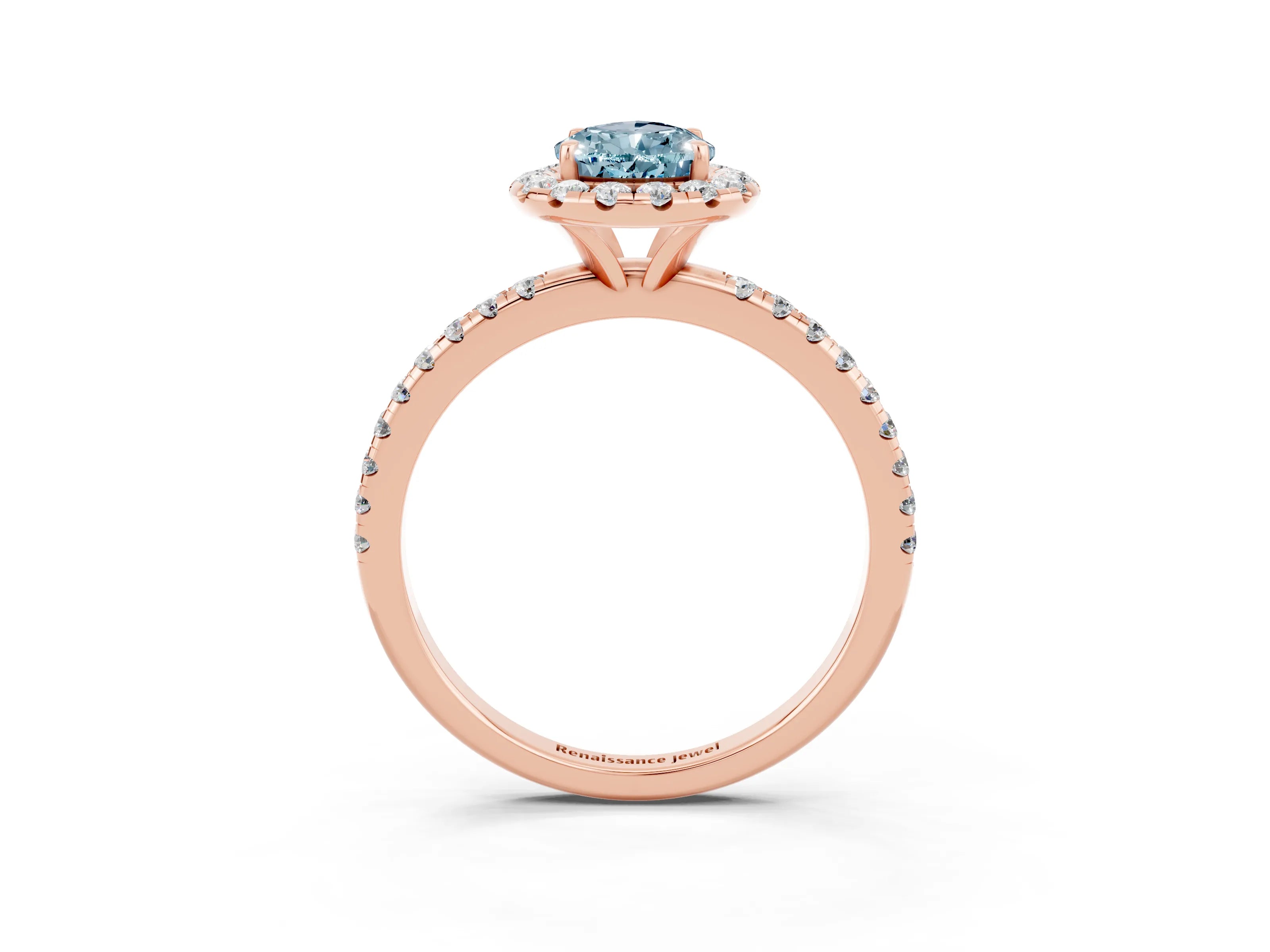 Rose gold Pear Cut Halo Round Diamond Pavé Band Four-Prong Ring_15