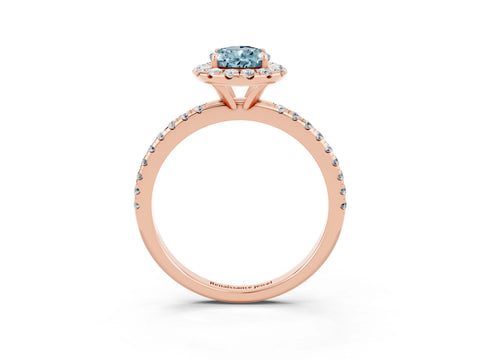 Rose gold Pear Cut Halo Round Diamond Pavé Band Four-Prong Ring_15