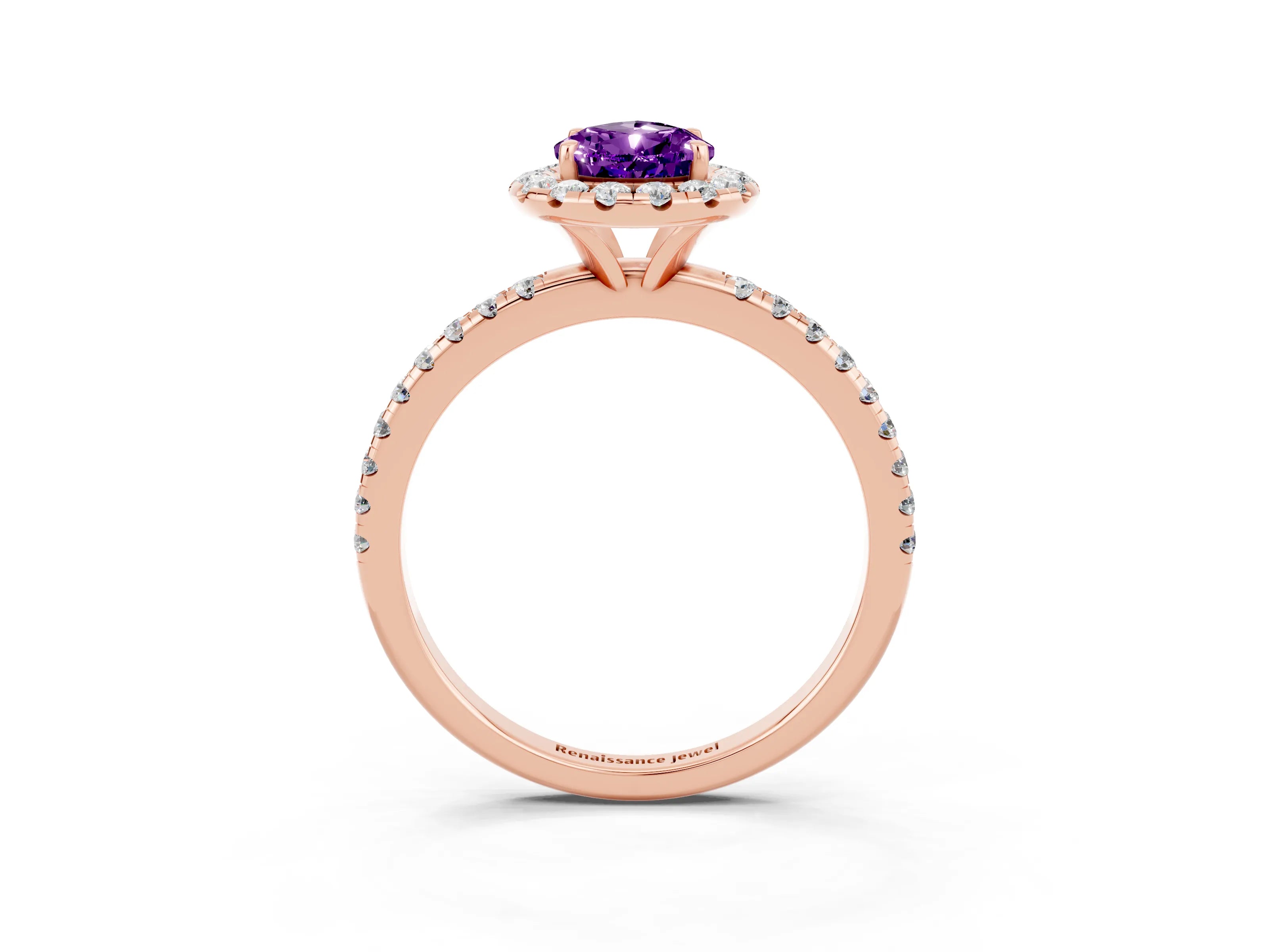 Rose gold Pear Cut Halo Round Diamond Pavé Band Four-Prong Ring_15