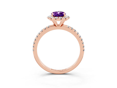 Rose gold Pear Cut Halo Round Diamond Pavé Band Four-Prong Ring_15