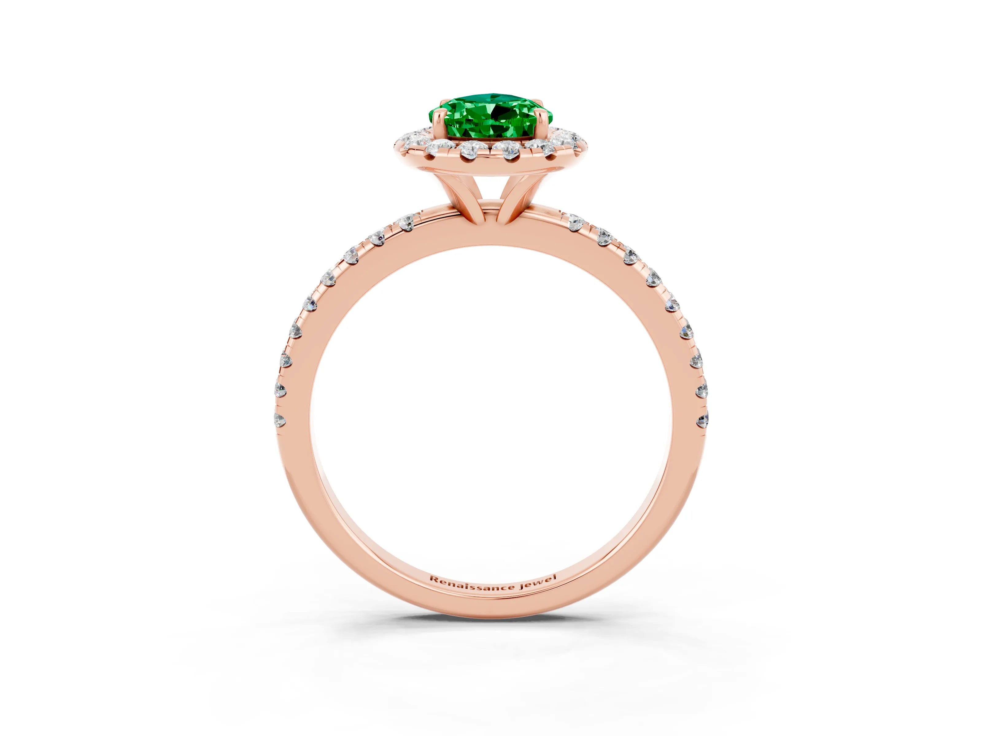 Rose gold Pear Cut Halo Round Diamond Pavé Band Four-Prong Ring_15
