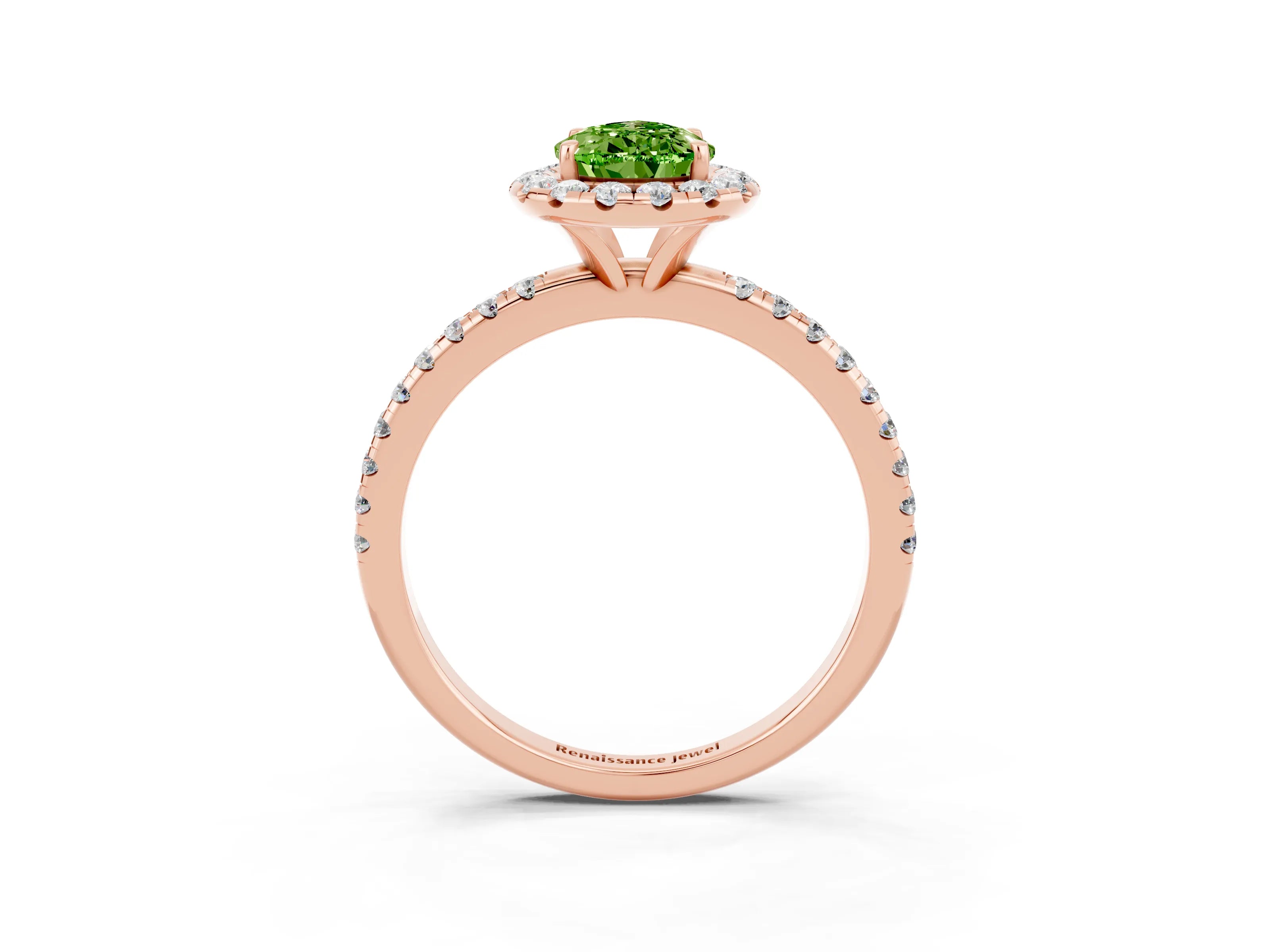 Rose gold Pear Cut Halo Round Diamond Pavé Band Four-Prong Ring_15