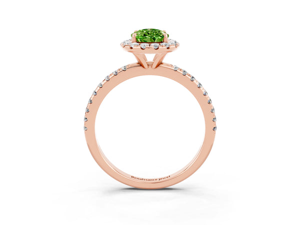 Rose gold Pear Cut Halo Round Diamond Pavé Band Four-Prong Ring