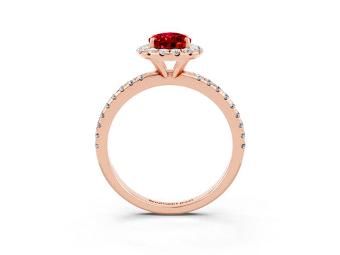 Rose gold Pear Cut Halo Round Diamond Pavé Band Four-Prong Ring_15