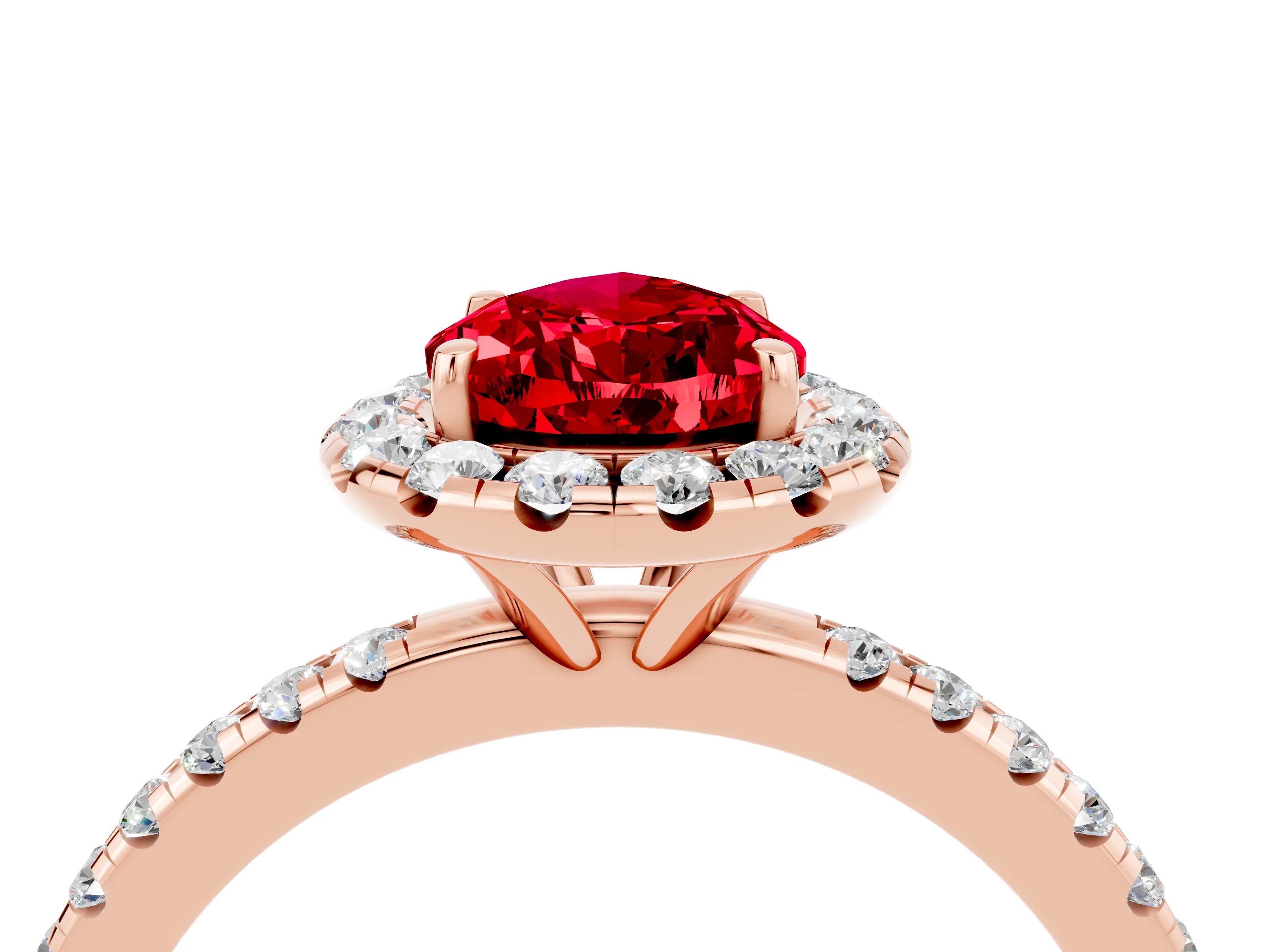 Rose gold Pear Cut Halo Round Diamond Pavé Band Four-Prong Ring_16