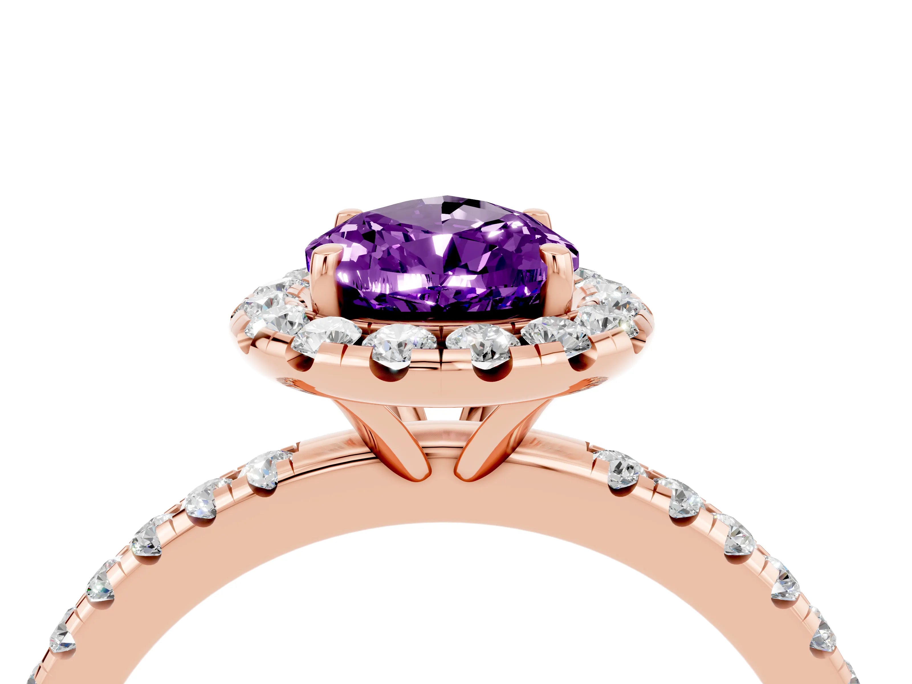 Rose gold Pear Cut Halo Round Diamond Pavé Band Four-Prong Ring_16