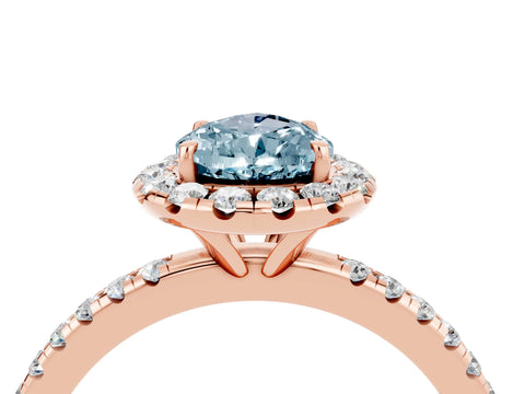 Rose gold Pear Cut Halo Round Diamond Pavé Band Four-Prong Ring_16