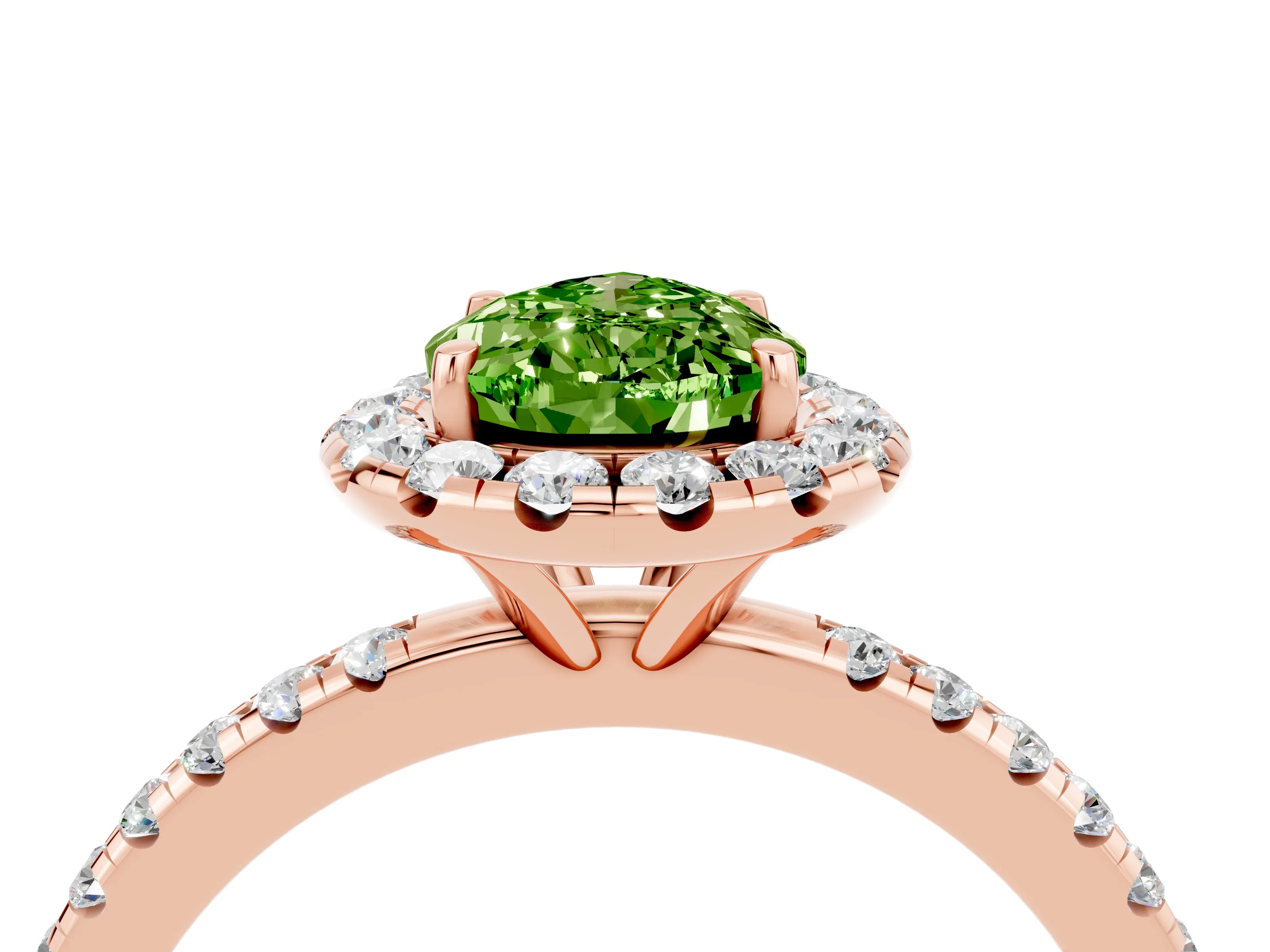 Rose gold Pear Cut Halo Round Diamond Pavé Band Four-Prong Ring_16