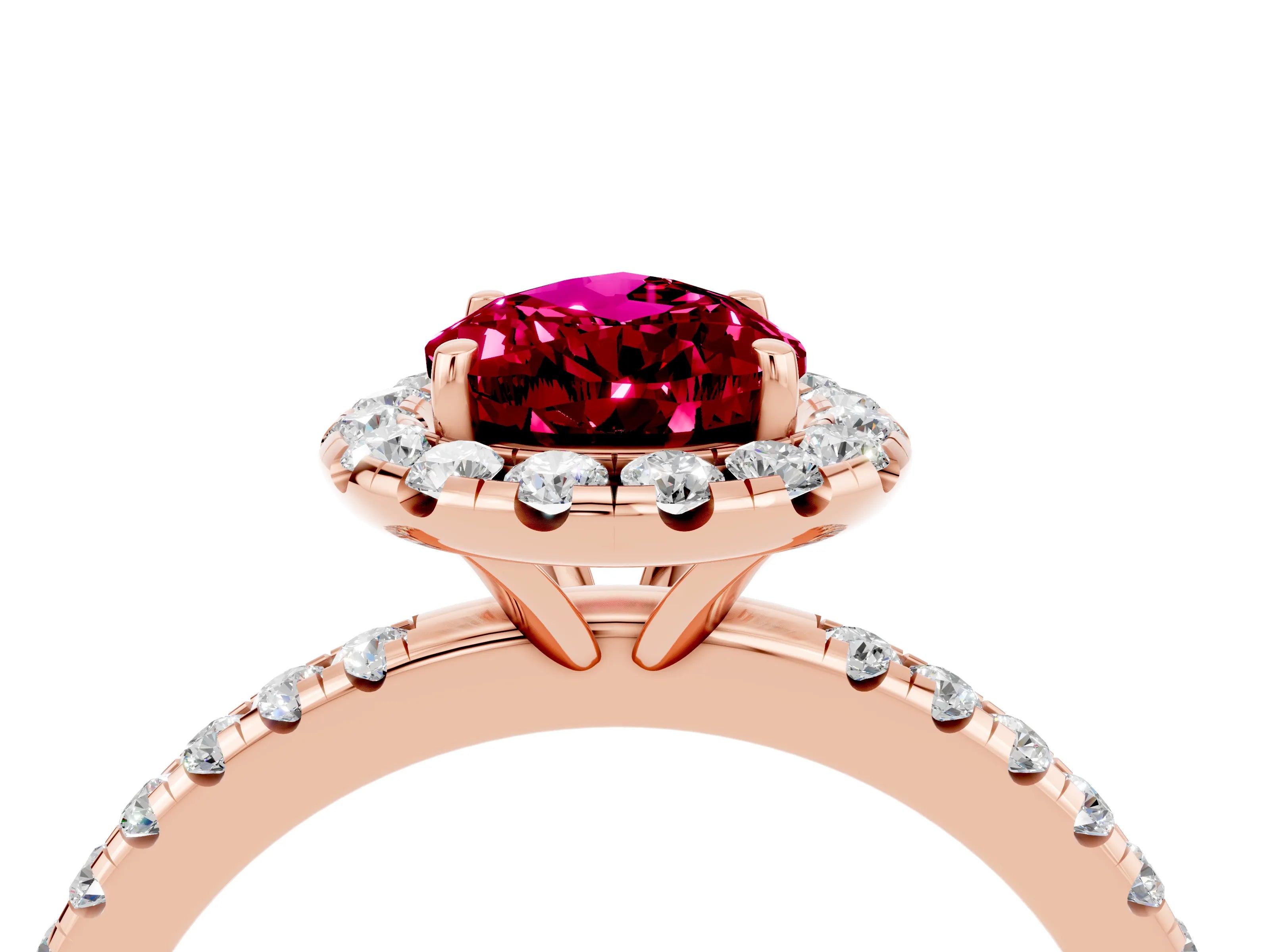 Rose gold Pear Cut Halo Round Diamond Pavé Band Four-Prong Ring_16