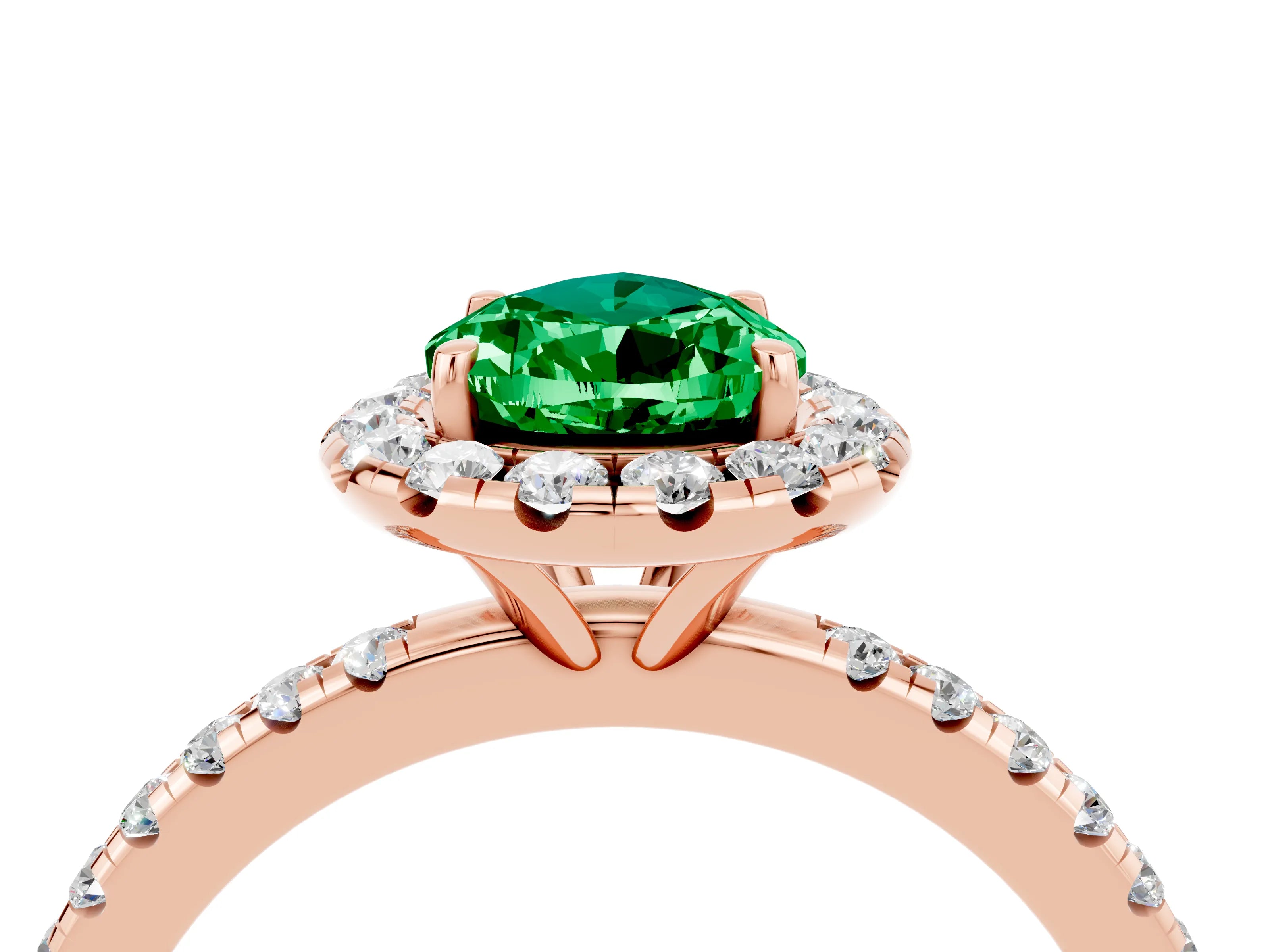 Rose gold Pear Cut Halo Round Diamond Pavé Band Four-Prong Ring_16