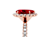Rose gold Pear Cut Halo Round Diamond Pavé Band Four-Prong Ring_17