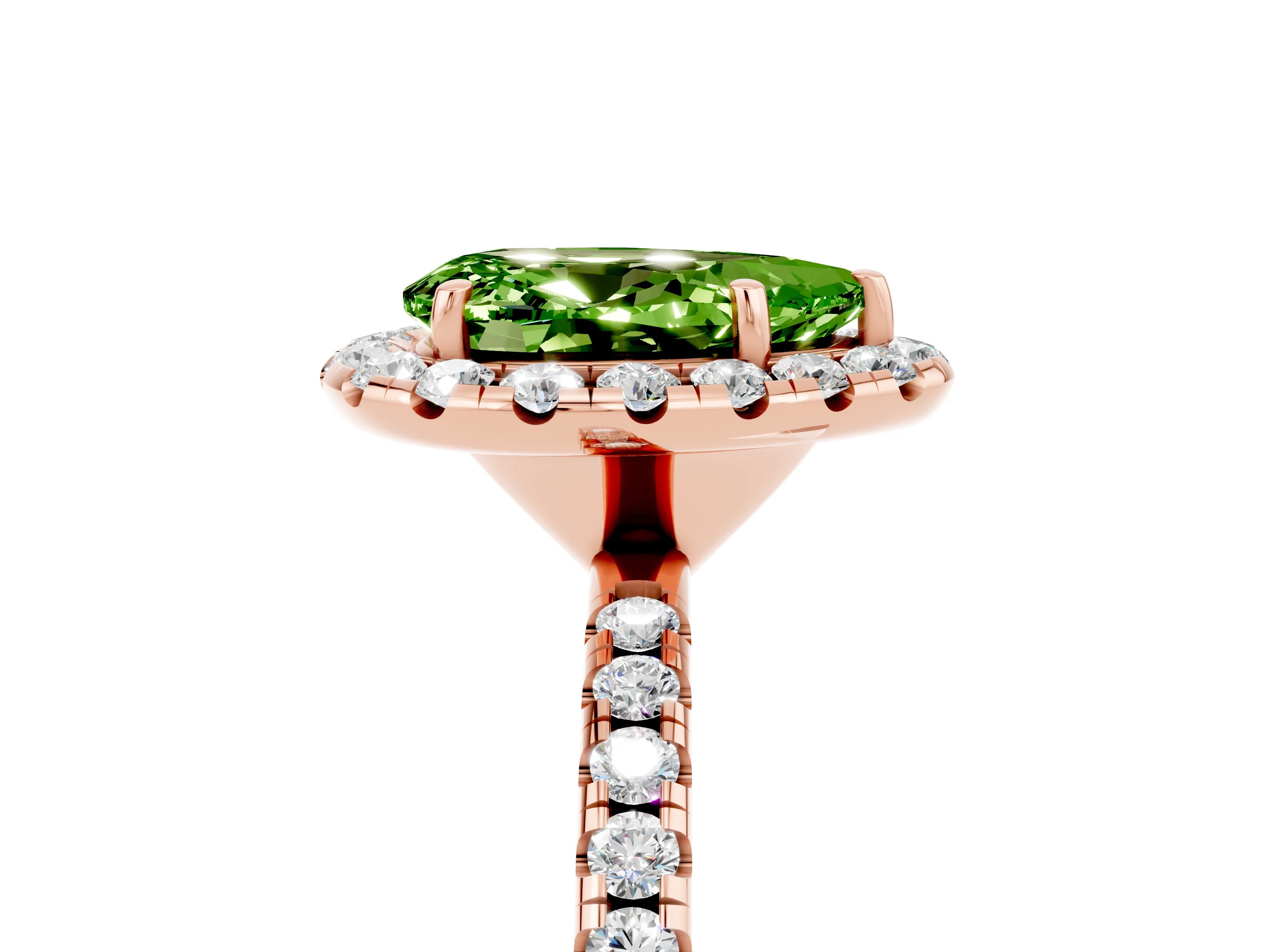 Rose gold Pear Cut Halo Round Diamond Pavé Band Four-Prong Ring_17
