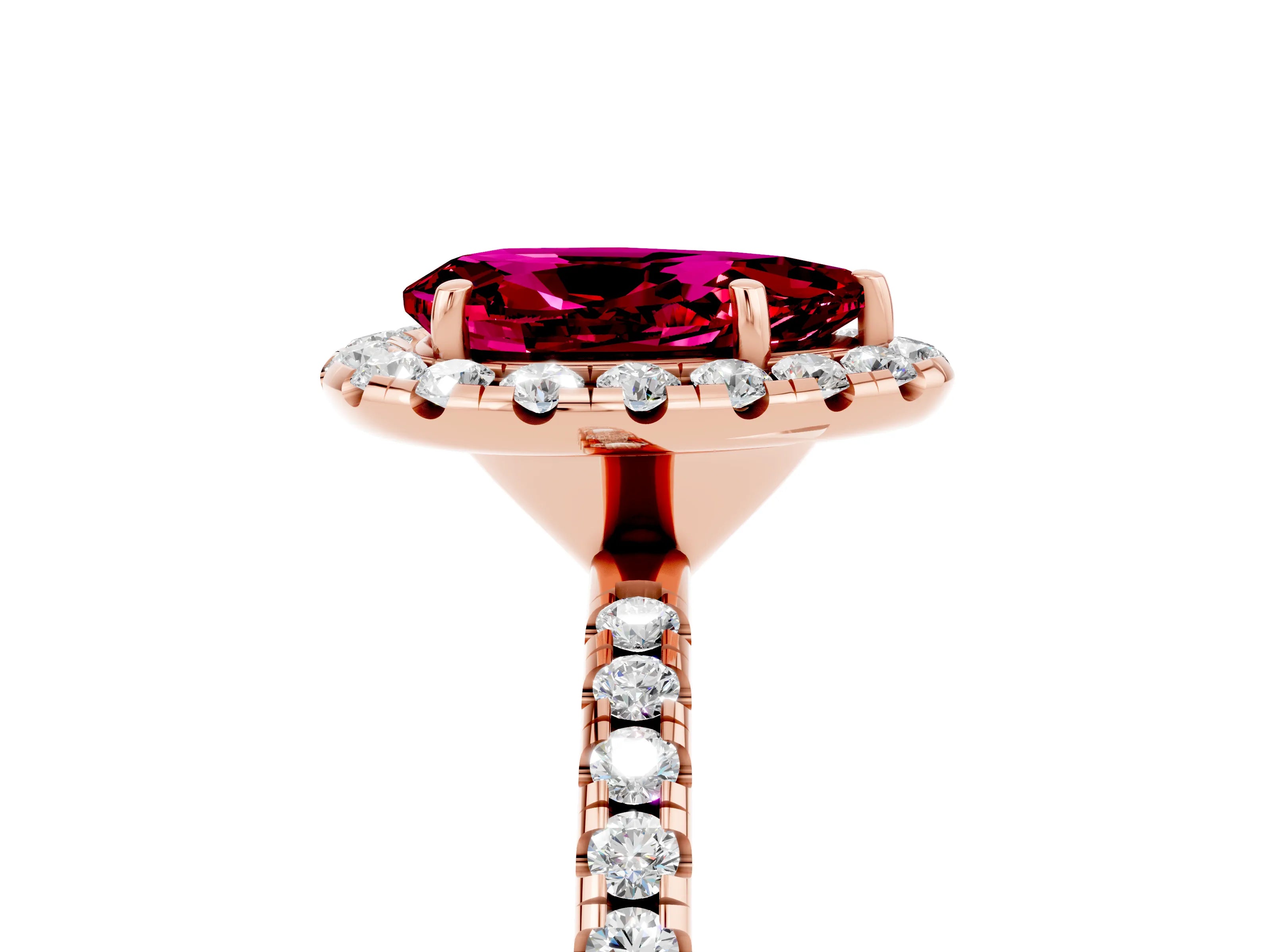 Rose gold Pear Cut Halo Round Diamond Pavé Band Four-Prong Ring_17