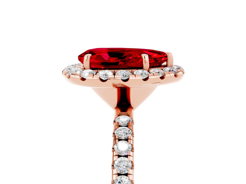 Rose gold Pear Cut Halo Round Diamond Pavé Band Four-Prong Ring_17