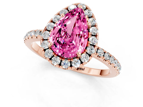 Rose gold Pear Cut Halo Round Diamond Pavé Band Four-Prong Ring_1