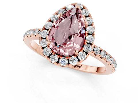 Rose gold Pear Cut Halo Round Diamond Pavé Band Four-Prong Ring_1