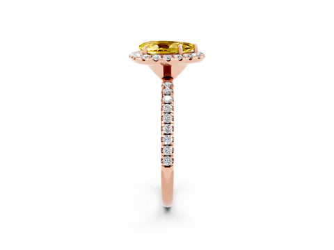 Rose gold Pear Cut Halo Round Diamond Pavé Band Four-Prong Ring_2