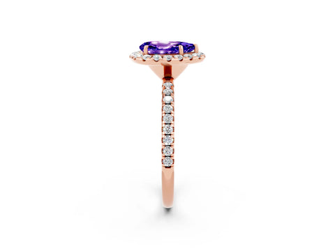 Rose gold Pear Cut Halo Round Diamond Pavé Band Four-Prong Ring_2