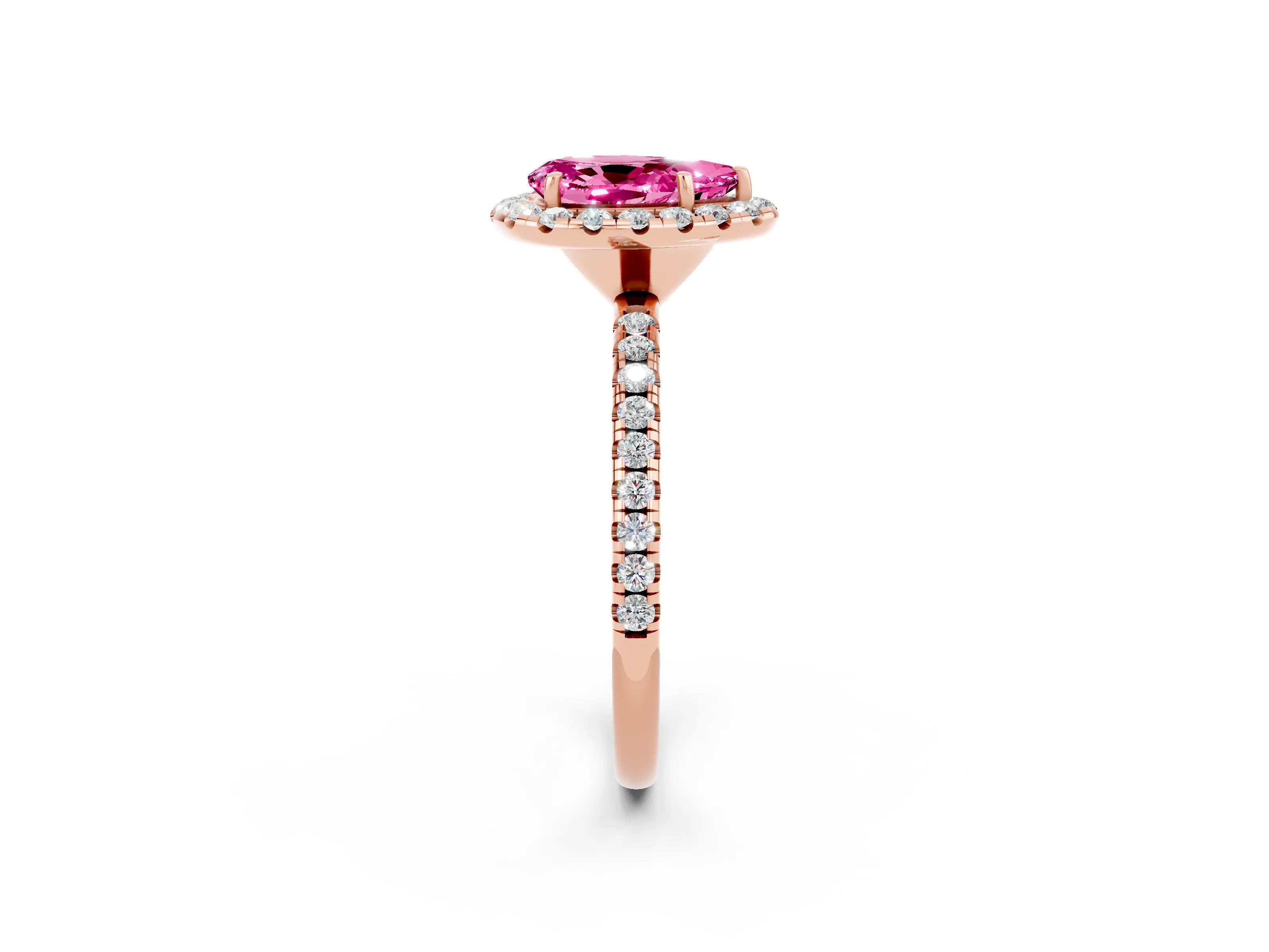 Rose gold Pear Cut Halo Round Diamond Pavé Band Four-Prong Ring_2
