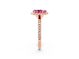 Rose gold Pear Cut Halo Round Diamond Pavé Band Four-Prong Ring_2