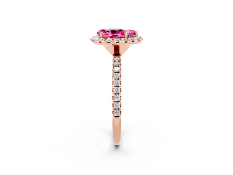 Rose gold Pear Cut Halo Round Diamond Pavé Band Four-Prong Ring_2