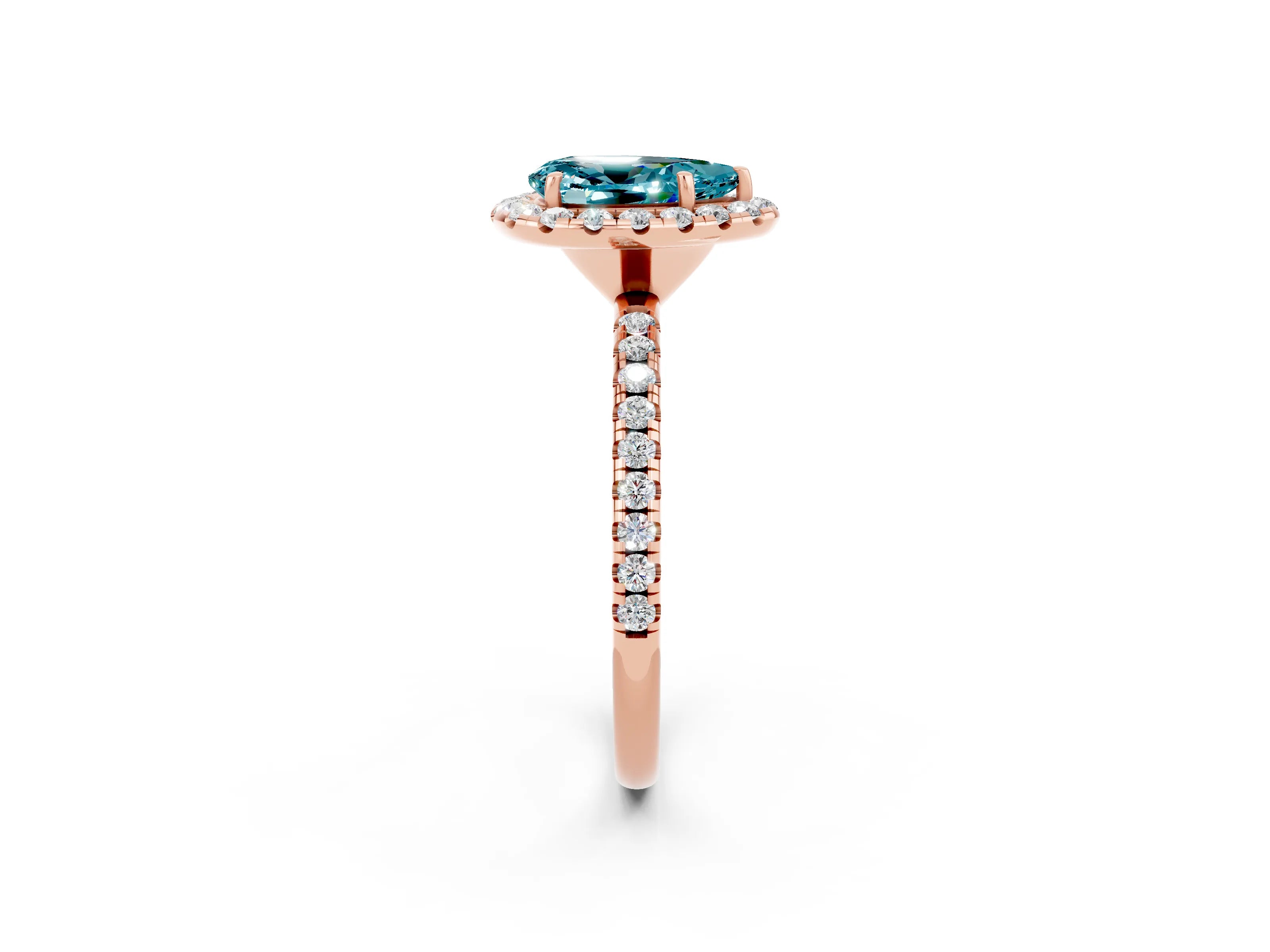 Rose gold Pear Cut Halo Round Diamond Pavé Band Four-Prong Ring_2