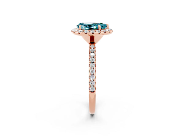 Rose gold Pear Cut Halo Round Diamond Pavé Band Four-Prong Ring