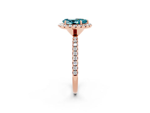 Rose gold Pear Cut Halo Round Diamond Pavé Band Four-Prong Ring_2