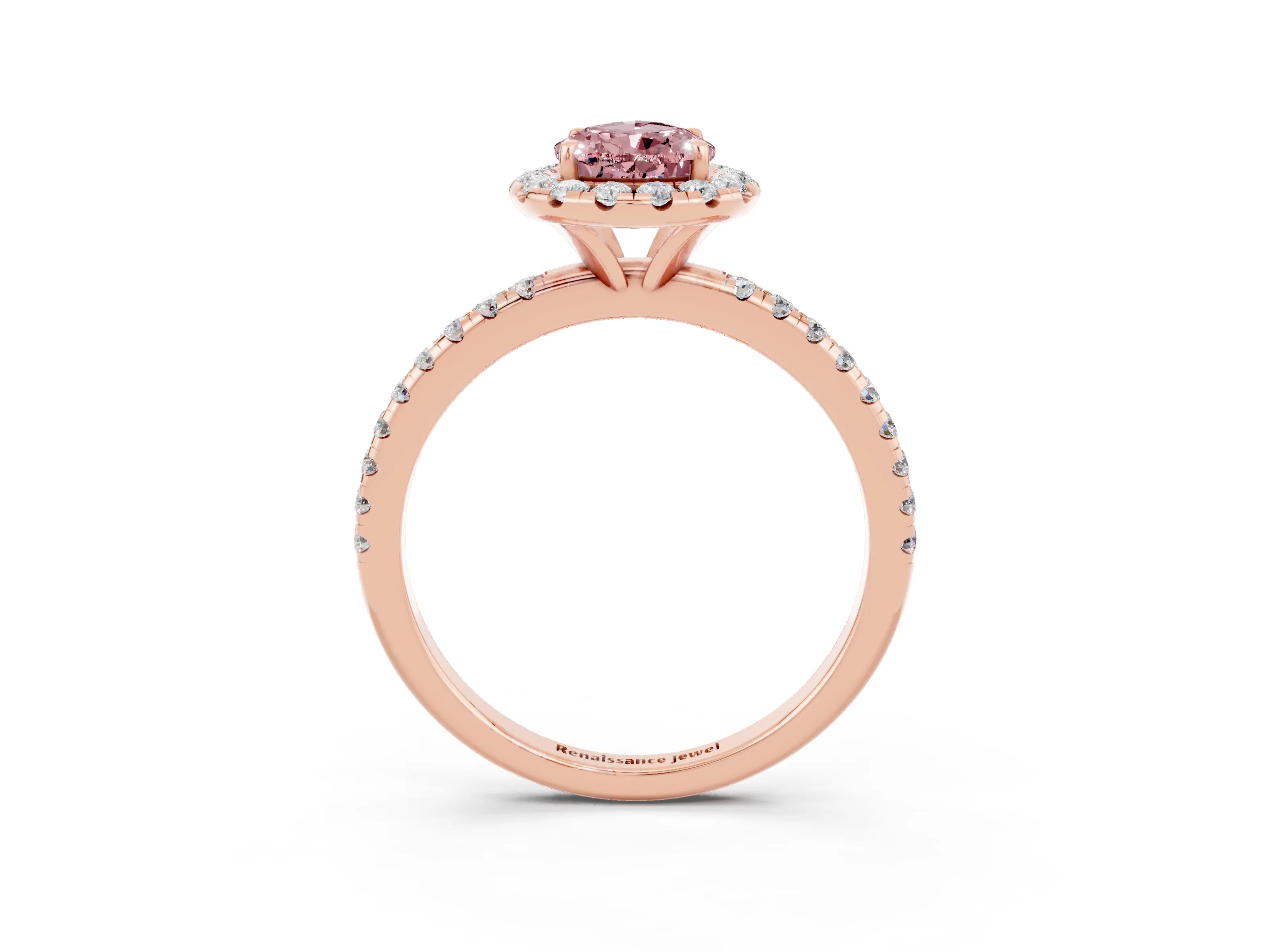 Rose gold Pear Cut Halo Round Diamond Pavé Band Four-Prong Ring_3