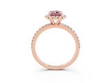 Rose gold Pear Cut Halo Round Diamond Pavé Band Four-Prong Ring_3
