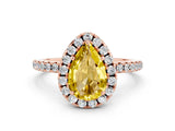 Rose gold Pear Cut Halo Round Diamond Pavé Band Four-Prong Ring