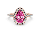 Rose gold Pear Cut Halo Round Diamond Pavé Band Four-Prong Ring