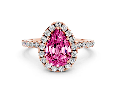 Rose gold Pear Cut Halo Round Diamond Pavé Band Four-Prong Ring
