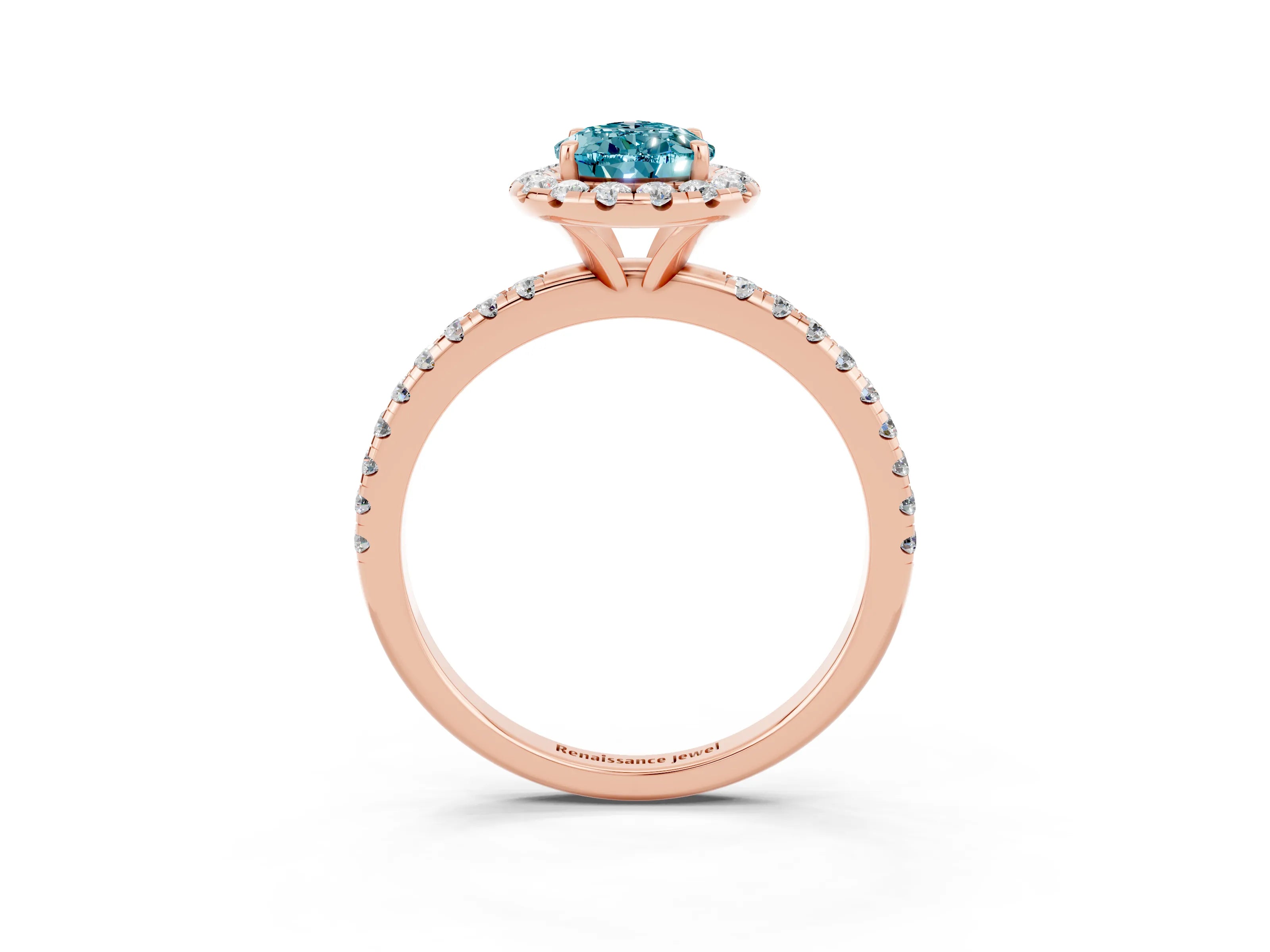 Rose gold Pear Cut Halo Round Diamond Pavé Band Four-Prong Ring_3