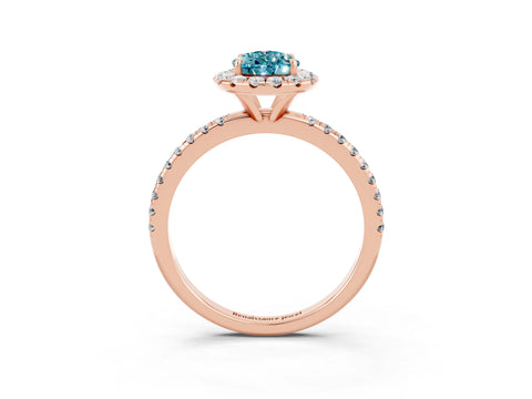 Rose gold Pear Cut Halo Round Diamond Pavé Band Four-Prong Ring_3