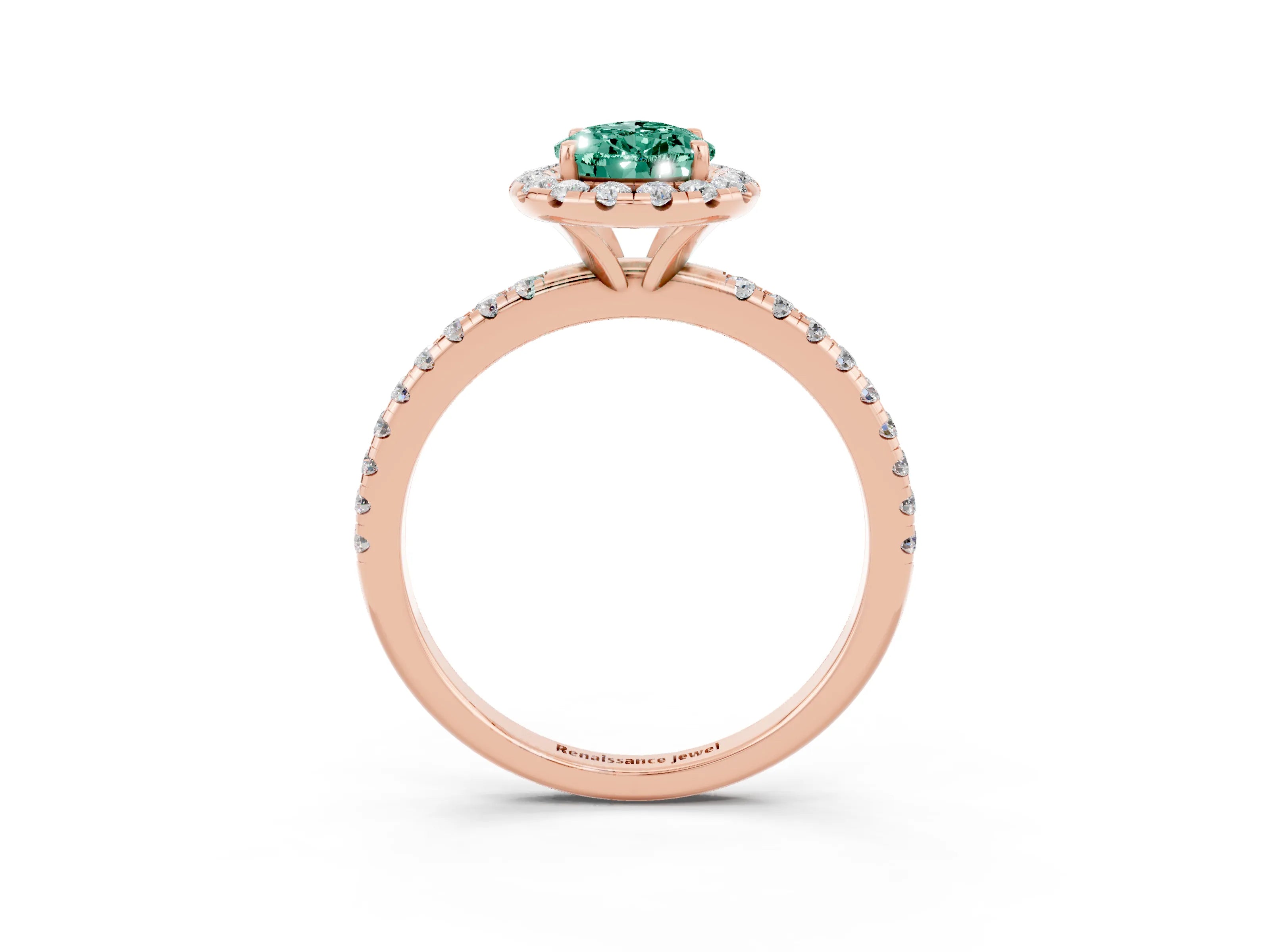 Rose gold Pear Cut Halo Round Diamond Pavé Band Four-Prong Ring_3