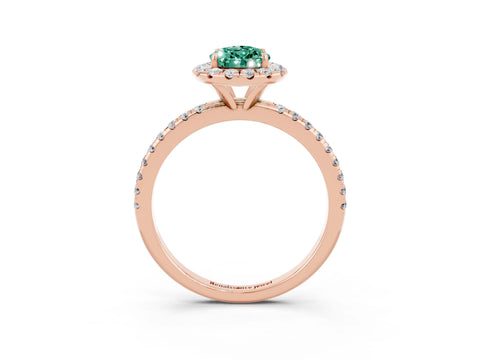 Rose gold Pear Cut Halo Round Diamond Pavé Band Four-Prong Ring_3