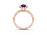 Rose gold Pear Cut Halo Round Diamond Pavé Band Four-Prong Ring_3