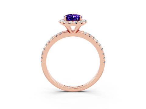 Rose gold Pear Cut Halo Round Diamond Pavé Band Four-Prong Ring_3
