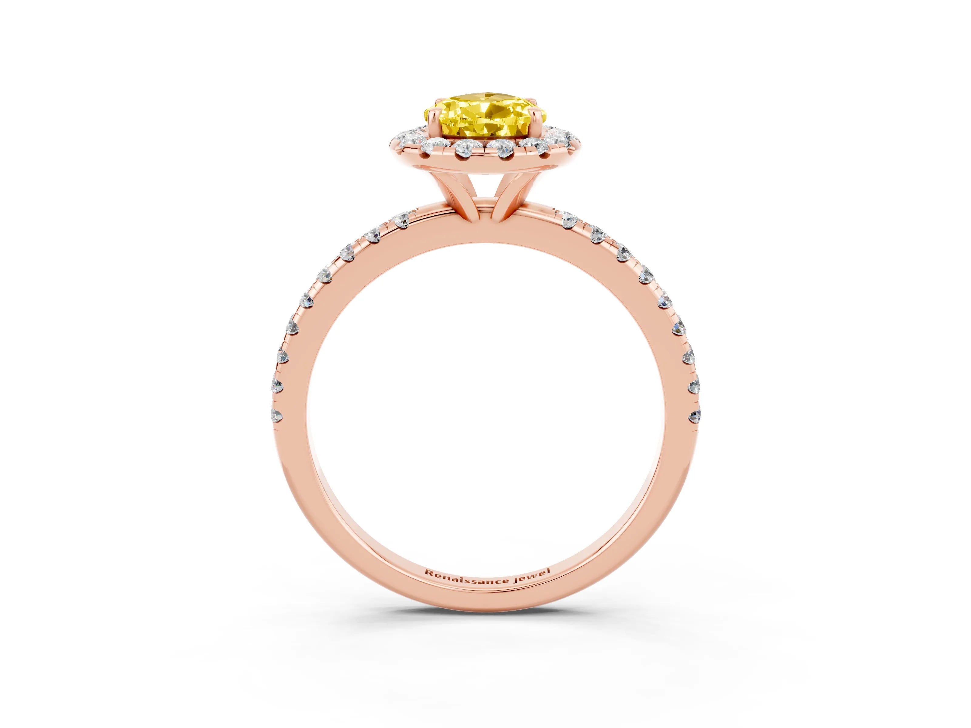 Rose gold Pear Cut Halo Round Diamond Pavé Band Four-Prong Ring_3