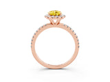 Rose gold Pear Cut Halo Round Diamond Pavé Band Four-Prong Ring_3