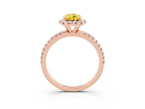 Rose gold Pear Cut Halo Round Diamond Pavé Band Four-Prong Ring_3
