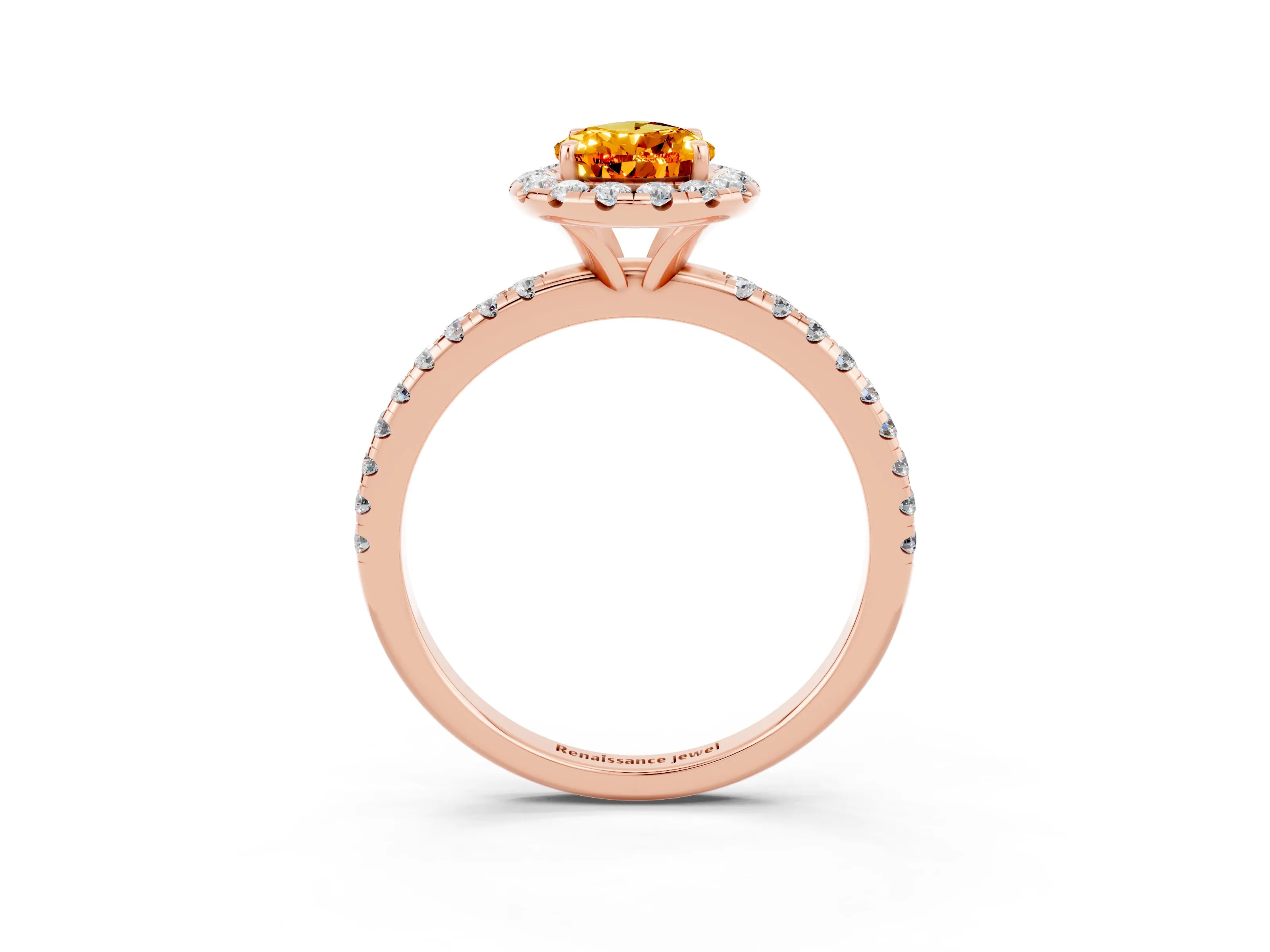 Rose gold Pear Cut Halo Round Diamond Pavé Band Four-Prong Ring_3