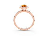 Rose gold Pear Cut Halo Round Diamond Pavé Band Four-Prong Ring_3